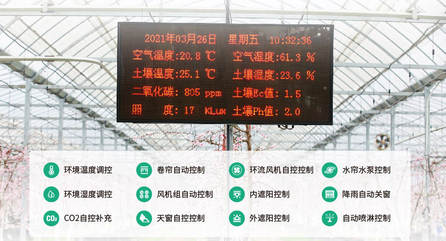 通過智能農業溫室系統，可以對每個溫室的環境和作物生長情況進行勘測，對分散的溫室進行遠程綜合監控。